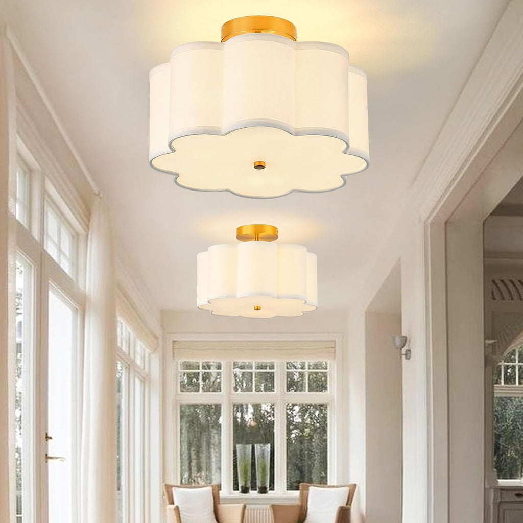 13.3"Semi Flush Mount Ceiling Light Fixture, Light Modern Close to Ceiling Light With Fabric Flower-Shaped Shade