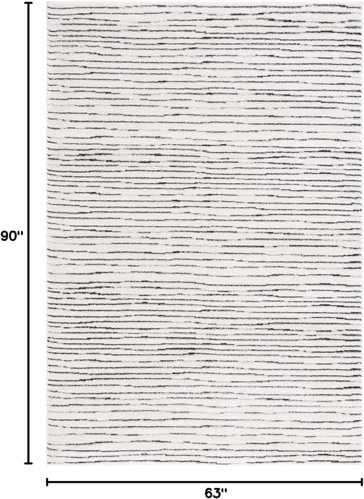 Melody Collection Area Rug, Ivory & Black, Stripe Design, Non-Shedding & Easy Care, Ideal for High
