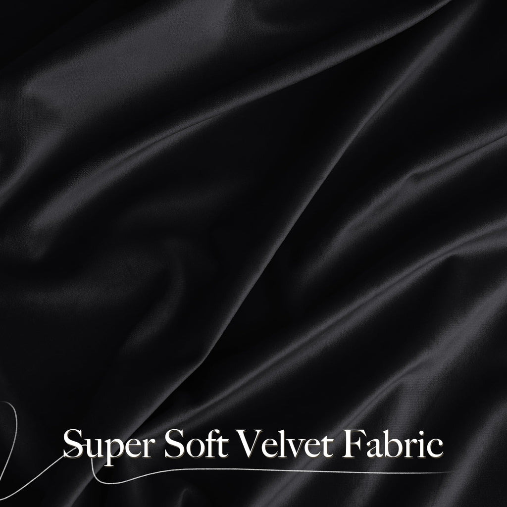 Black Velvet Blackout Curtains 96 inch Long 2 Panels
