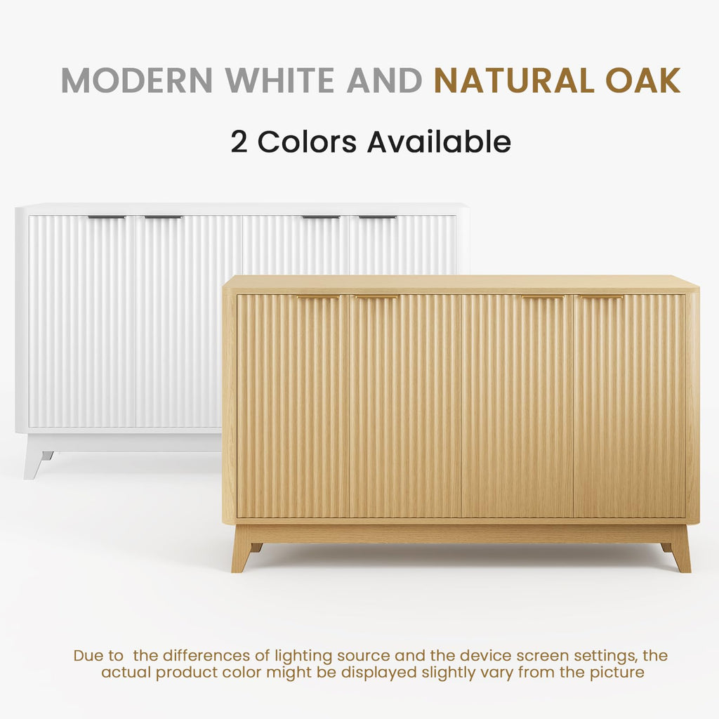 57" Fluted Sideboard Buffet Cabinet with Aesthetic Curved Profile, 4-Door Credenza Storage Cabinet Entryway Console
