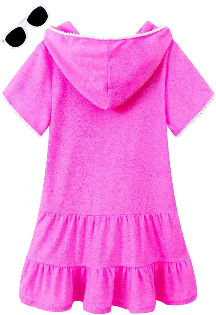 Girls Swim Cover Up Kids Swimsuit Coverup Terry Zip-Up Beach Bathing Suit Wraps with Sunglasses
