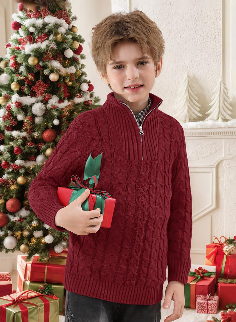 Boys Winter Warm Cable Knit Sweaters Cute Turtle Neck Casual Quarter Zip Pullover