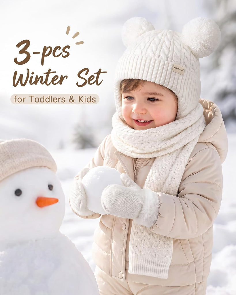 Baby Beanie Mittens Scarf Set Toddler Kids Winter Hat Gloves Neck Warmer Girls Boys with Fleece Lined Warm