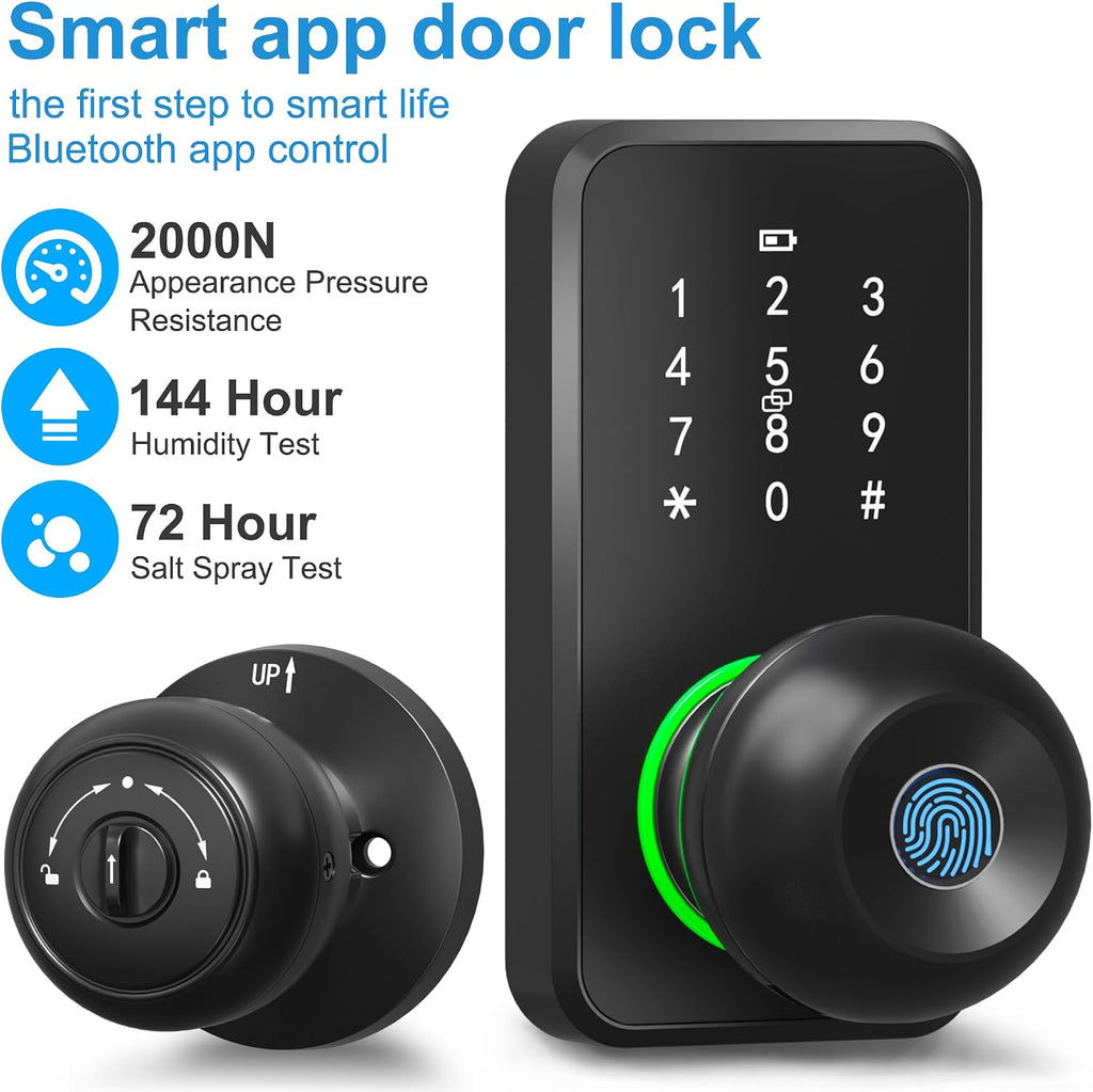 Smart Door Lock Knob Fingerprint Keypad Keyless Entry Lock for Front Door