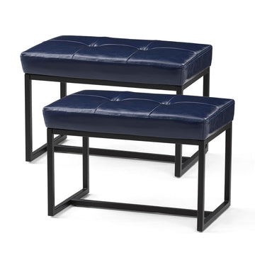 Ottoman Bench Pack of 2, Modern PU Leather Vanity Stools Chairs with Metal Frame, Makeup Stool Padded Foot Rest Stool