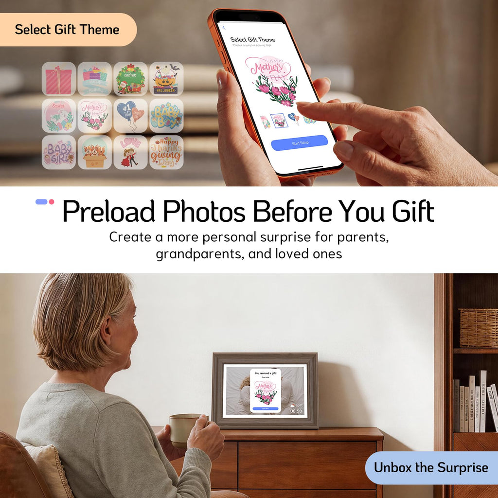 10.1" Digital Picture Frame, Dual-Band Wi‐Fi, 64GB, Walnut