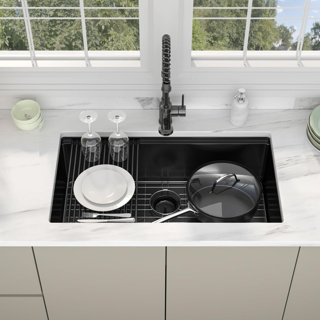 33 Inch Matte Black Undermount Kitchen Sink Workstation