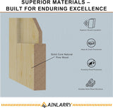 24'' x 80'' 6-Panel Wood Door, Natural Solid Pine Interior Door Slab, Arch Top, Solid Core Wooden Panel w/o Hardware