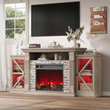 QUW Electric Fireplace TV Stand, 70" Farmhouse Entertainment Center with Open Shelf and Glass Barn Door Cabniet