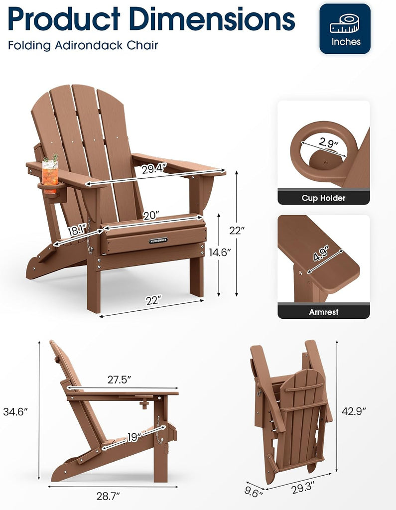 Folding Adirondack Chairs 4 Pack, Patio Chairs, Lawn Chairs, Outdoor Chairs, Adirondack Chair Plastic, Fire Pit