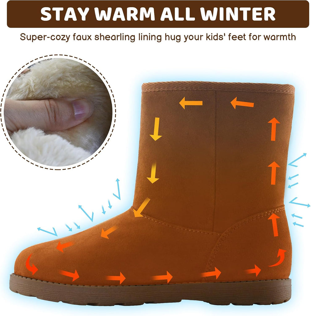 Girls Warm Winter Snow Boots for Little/Big Kids Fuzzy Faux Fur Lining Bootie Shoes with Zipper