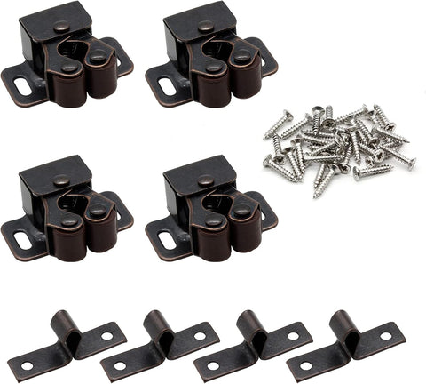 4 Pack Double Roller Catch with Spear, Heavy Duty Cabinet Closet Doors Roller Catch Latch Doors (Bronze Tone)