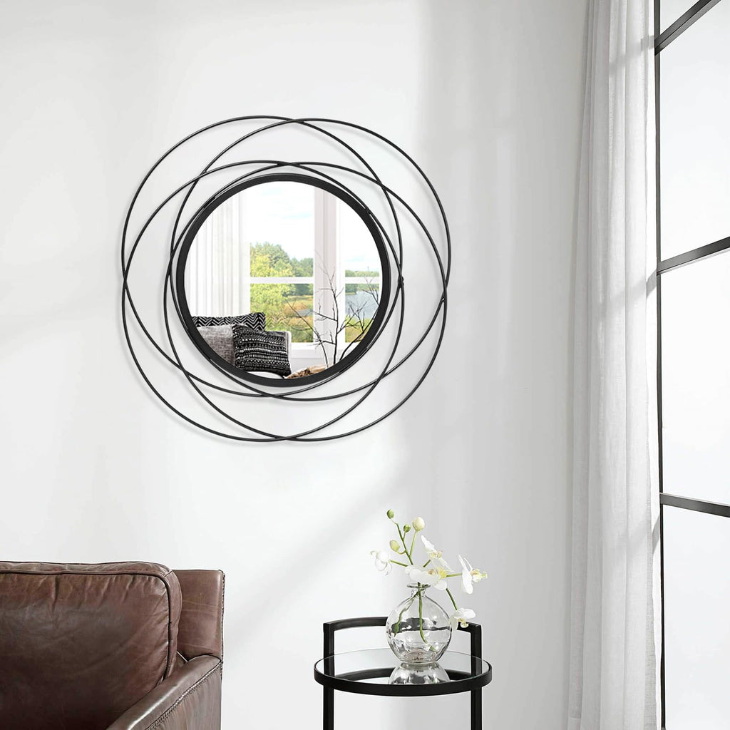 Round Black Mirror 24" Wall Decor, Black Accent Framed Circle Bathroom Mirror, Decorative Vanity Mirror, Circular