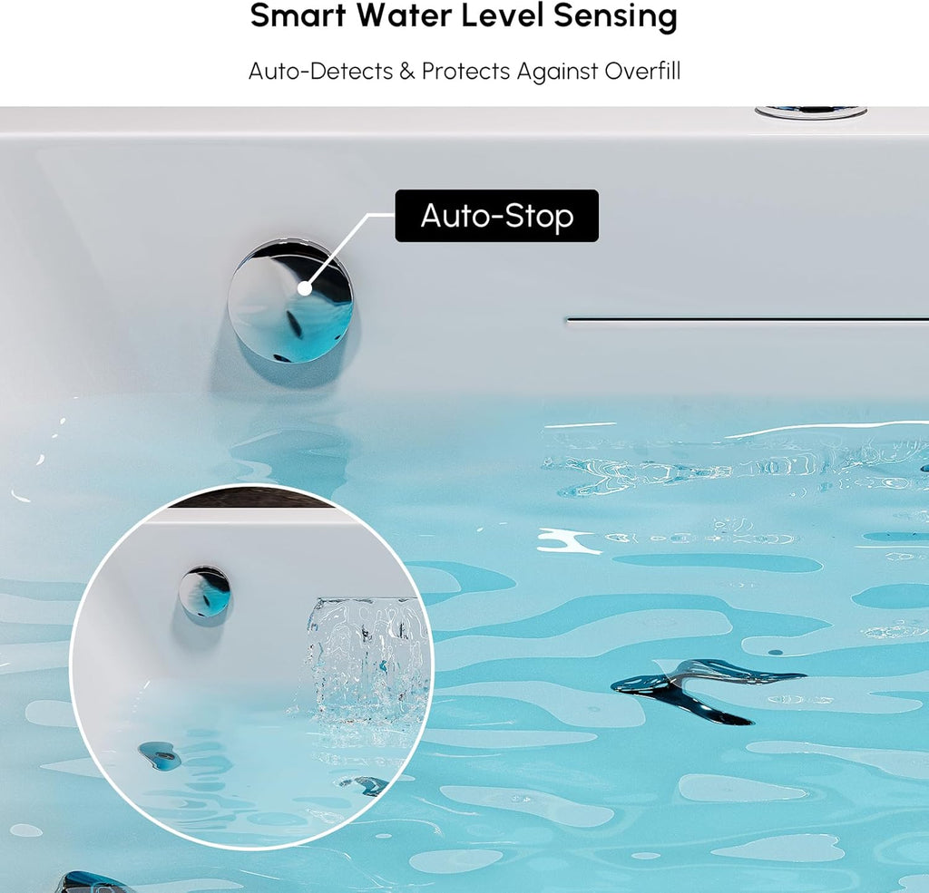 70.8" Whirlpool Bathtub with Thermostat Control, 2-Person Jetted Bathtub 3-Sided Apron Acrylic Soaking Tub, Lumbar