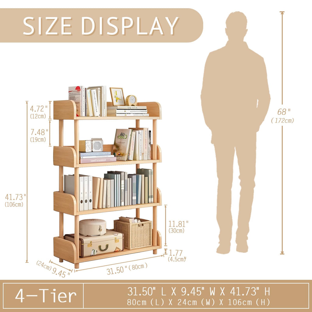 4-Tier Wooden Open Bookcase, Oak