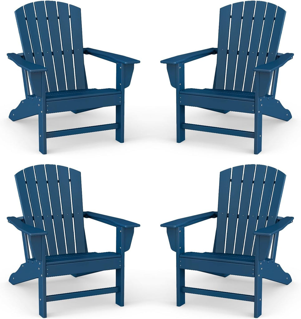 Oversized-Adirondack-Chairs-Set-of-4 | HDPE | All Weather | Blue | 22" Extra Wide Seat, Plastic Fire Pit Chair