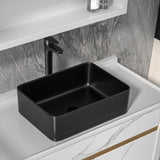 19"x15" Bathroom Vessel Sink Rectangular - Matte Black Porcelain Ceramic Rectangle Above Counter Vanity Lavatory Bath Sink Art Basin with Faucet & Pop-Up Drain