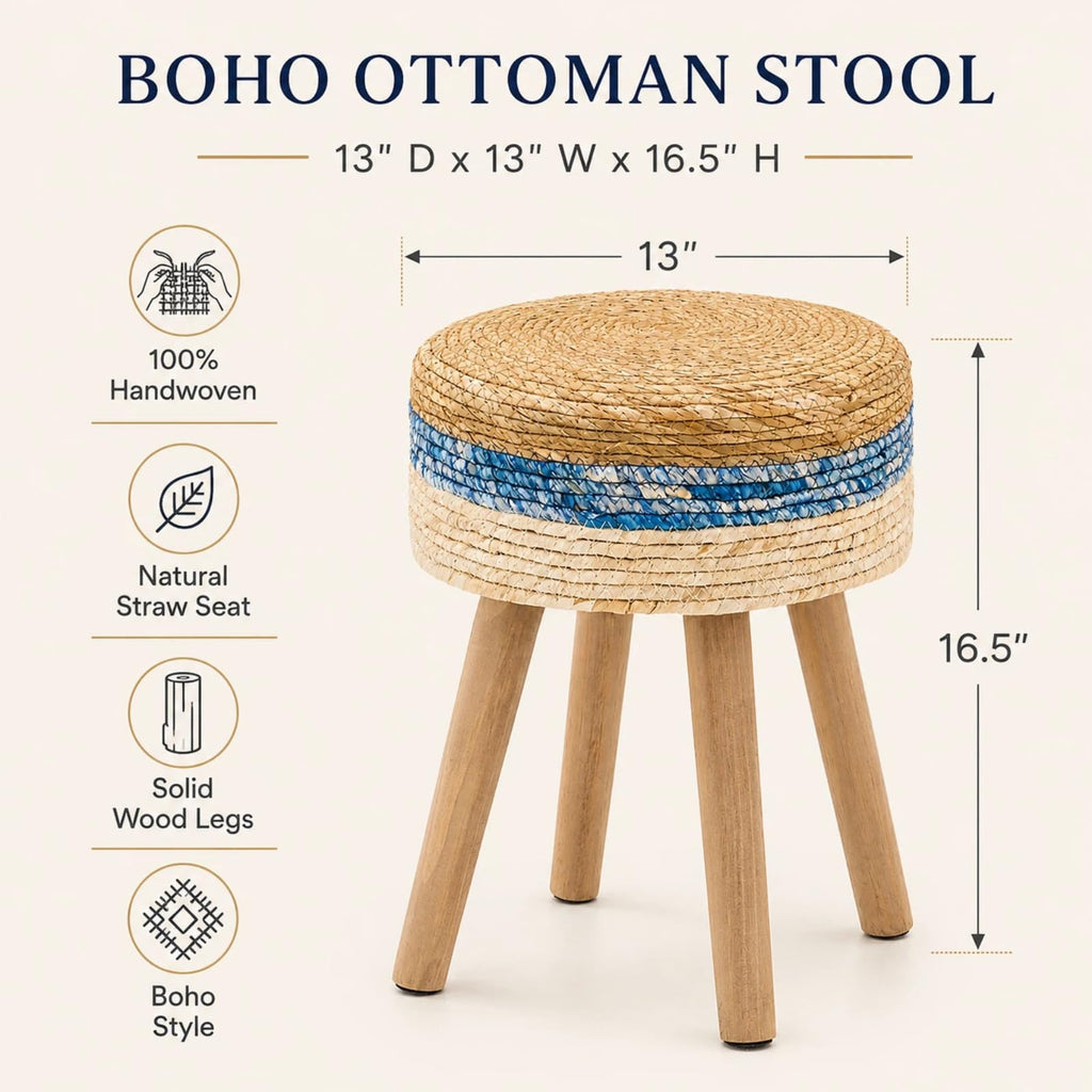 Grass Weave Pouf Ottomans Round Footstool Handmade Bohomian Decor