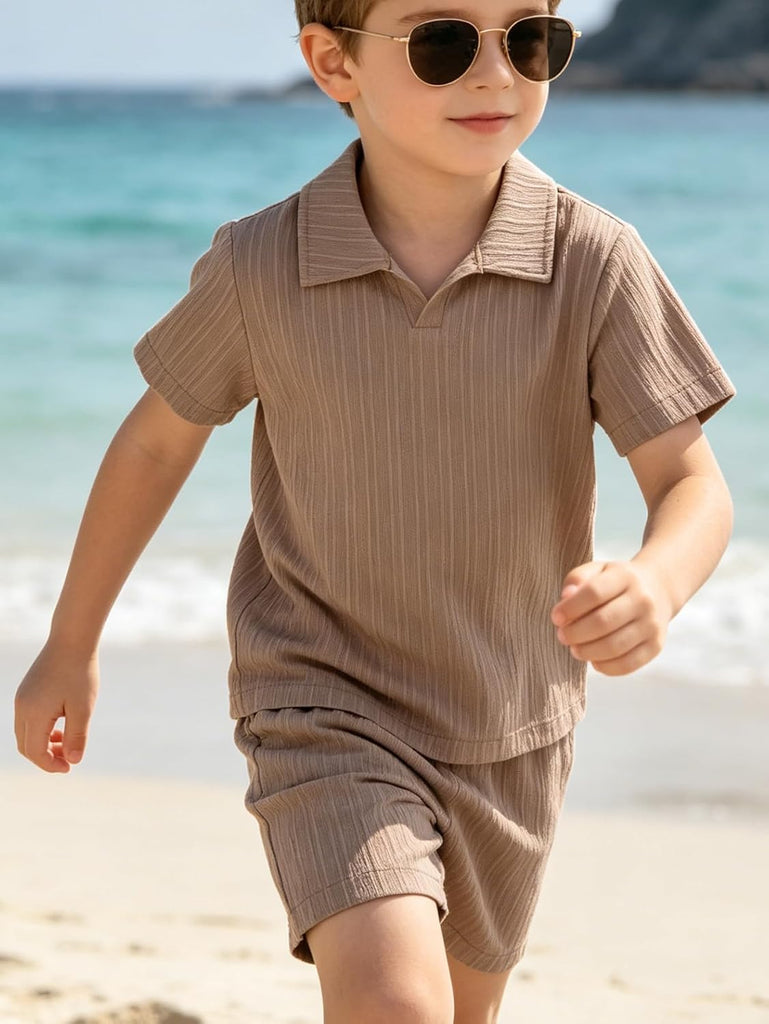 Boys Short Sets Textured Short Sleeve Tshirts Tops and Shorts Summer Outfits Fashion Casual Matching Clothes 8 Pieces