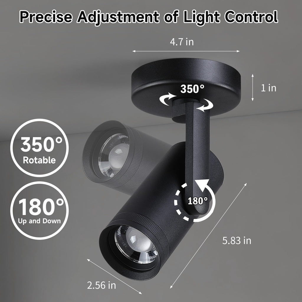 12W LED Dimmable Zoomable Ceiling Spotlight Indoor - Adjustable Beam Angle 10-55° Surface Mount Wired Accent Spot