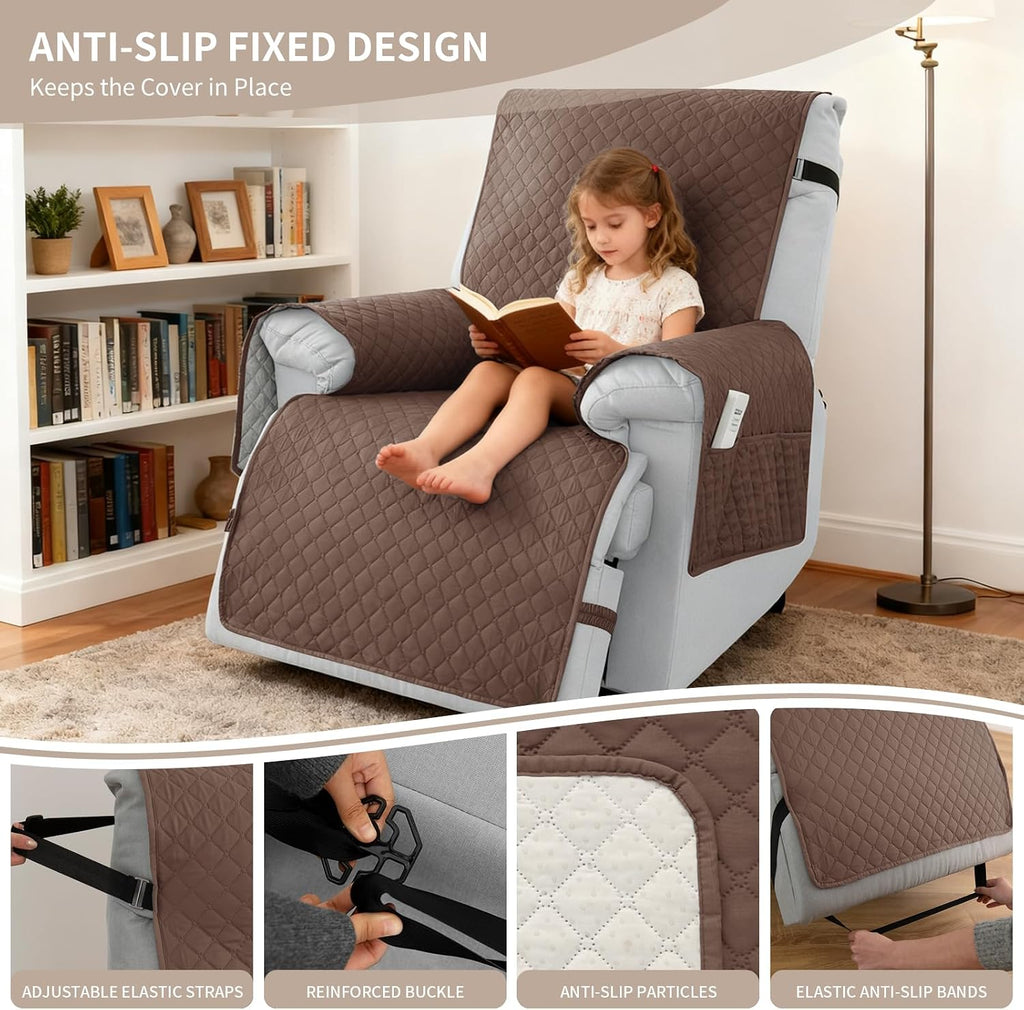 100% Waterproof Recliner Chair Covers 23.6", Non-Slip Recliner Cover for Chair with Pocket Washable Recliner Covers