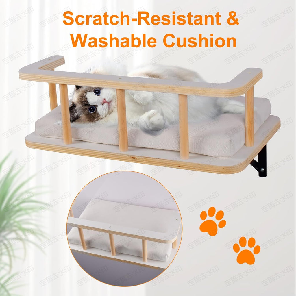 Large Cat Wall Shelves with 5 Steps - Heavy Duty Cat Wall Furniture, Climber, Shelves & Perches with Comfy Cushion &