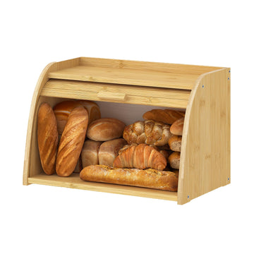 Countertop, Bamboo Bread Storage, Double-Layer Roll-Top Bread Container, Farmhouse Bread Holder made Bread (Natural