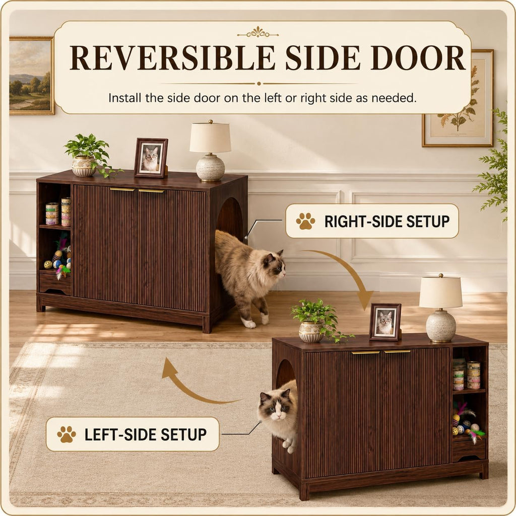 Cat Litter Box Enclosure, Multifunctional Storage Cabinet, Walnut
