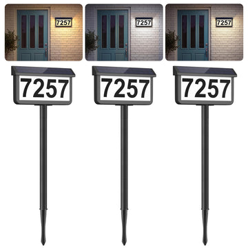 3-Pack Solar Address Sign, House Numbers for Outside Yard Waterproof, 3 Colors Wall Mounted LED Illuminated Address