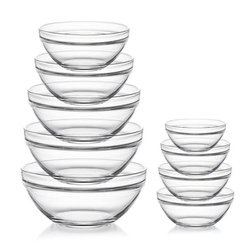 Glass Mixing Bowls Set(set of 9),Nesting Bowls for Space Saving Storage,Great for Cooking,Baking,Prepping,Stackable