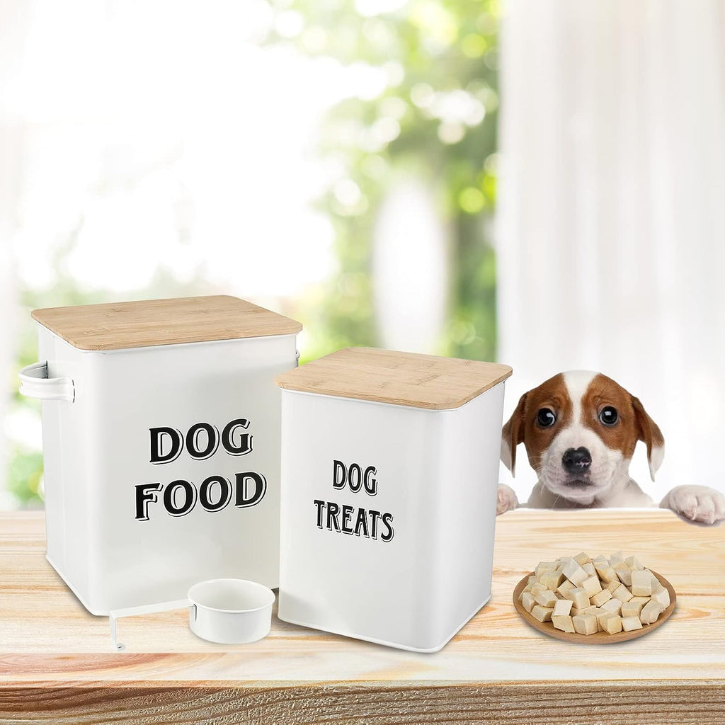 Dog Food Storage Container Farmhouse Pet Food Treats Bin with Lid and Scoop, Perfect Sturdy Canister Tins Countertop