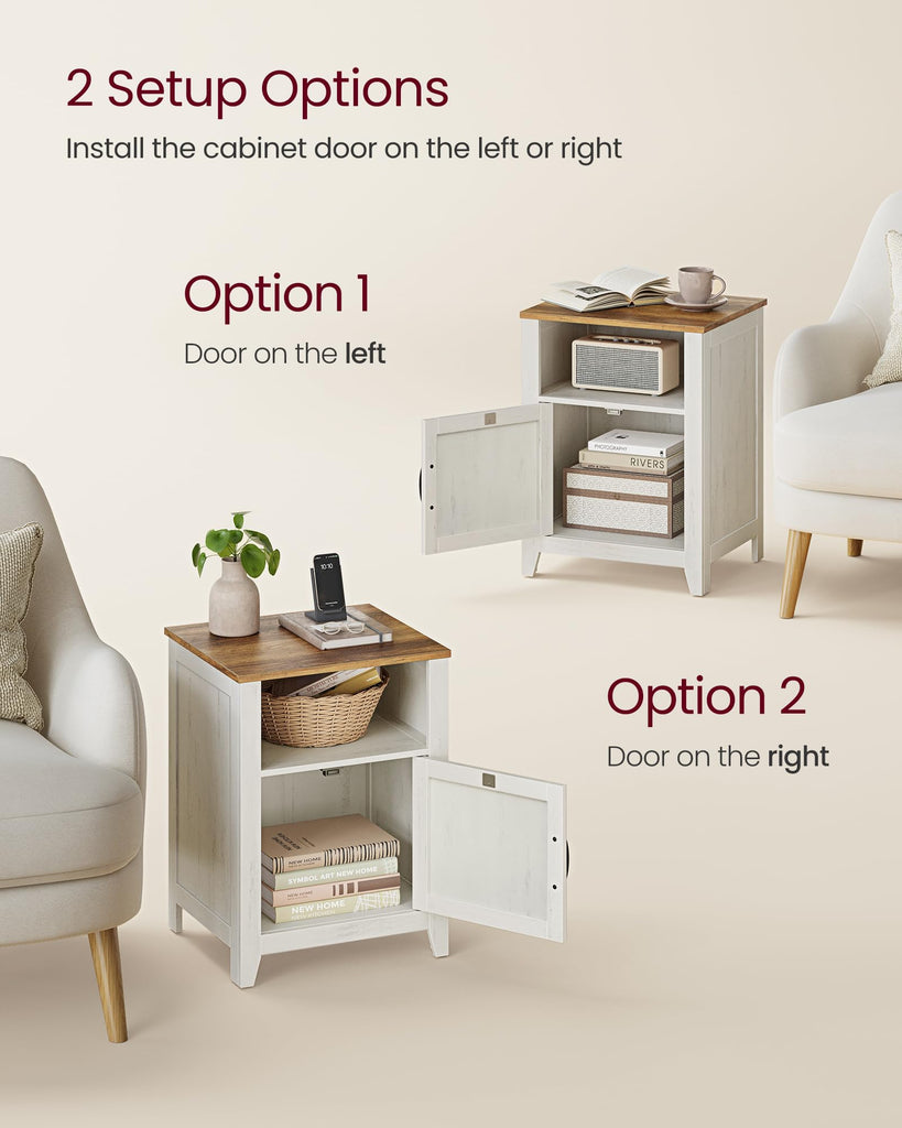 Farmhouse Nightstand with Barn Door, Bedside Table, Set of 2