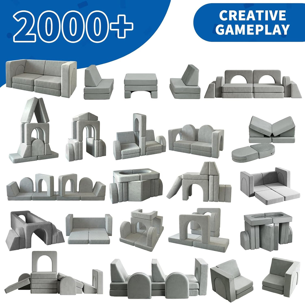 Kids Couch 10PCS, Modular Kids Play Couch for Playroom Bedroom, 10 in 1 Multifunctional Kid Sofa for Playing