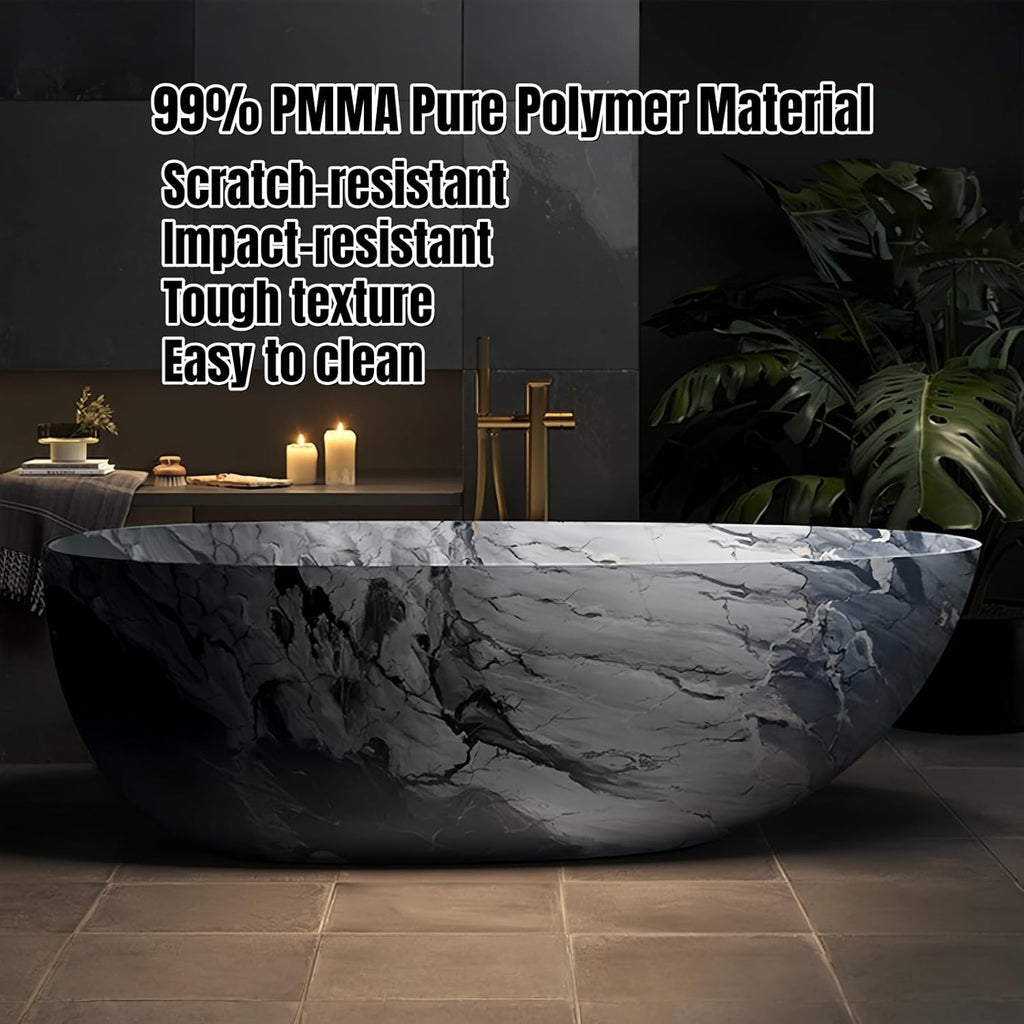 52" Edeyeu Freestanding Bathtub - Solid Surface Bathtub Soaker Tub with Marble Design, Extra Deep Freestanding Tub
