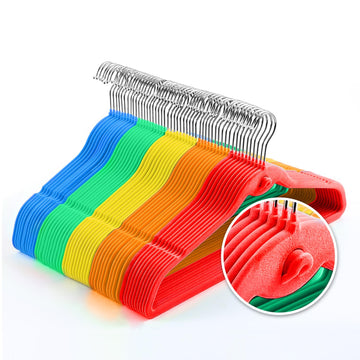 Multi-Color Premium Velvet Hangers with Mini Hooks, Pack of 50, Non Slip, Space Saving Cascading Clothes Hangers