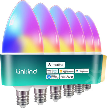 Matter E12 Led Bulb, Candelabra Color Smart Light Bulbs, 6 Pack