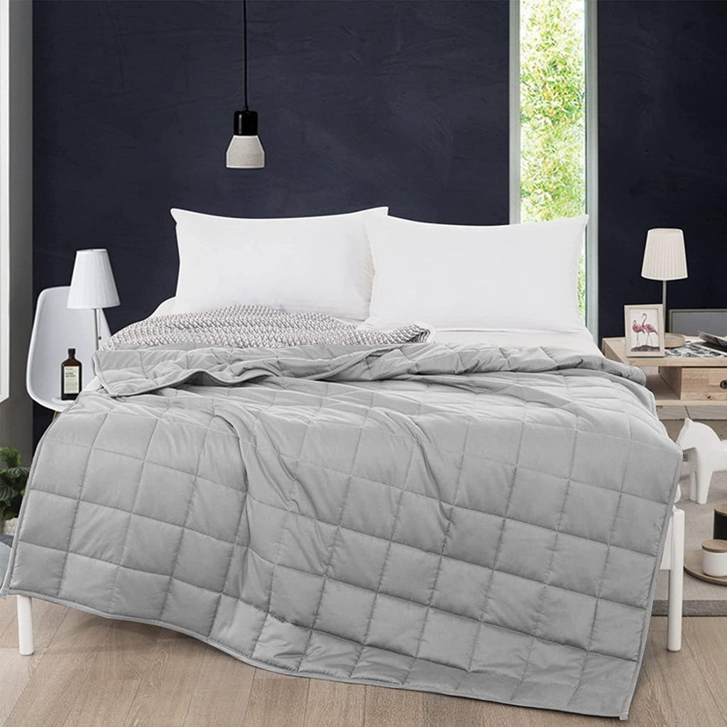 Weighted Blanket (100% Cotton,48''x72'',12lbs, Light Grey), Cooling Weighted Blanket for Adults, High Breathability
