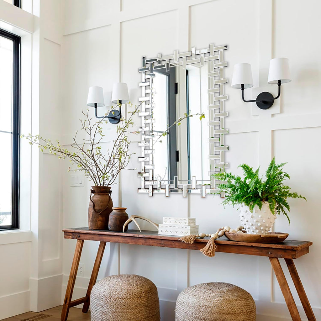 Decorative Mirrors for Wall, 47''x24'' Large Living Room Mirror with Beveled Glass Frame, Rectangle Accent Mirror