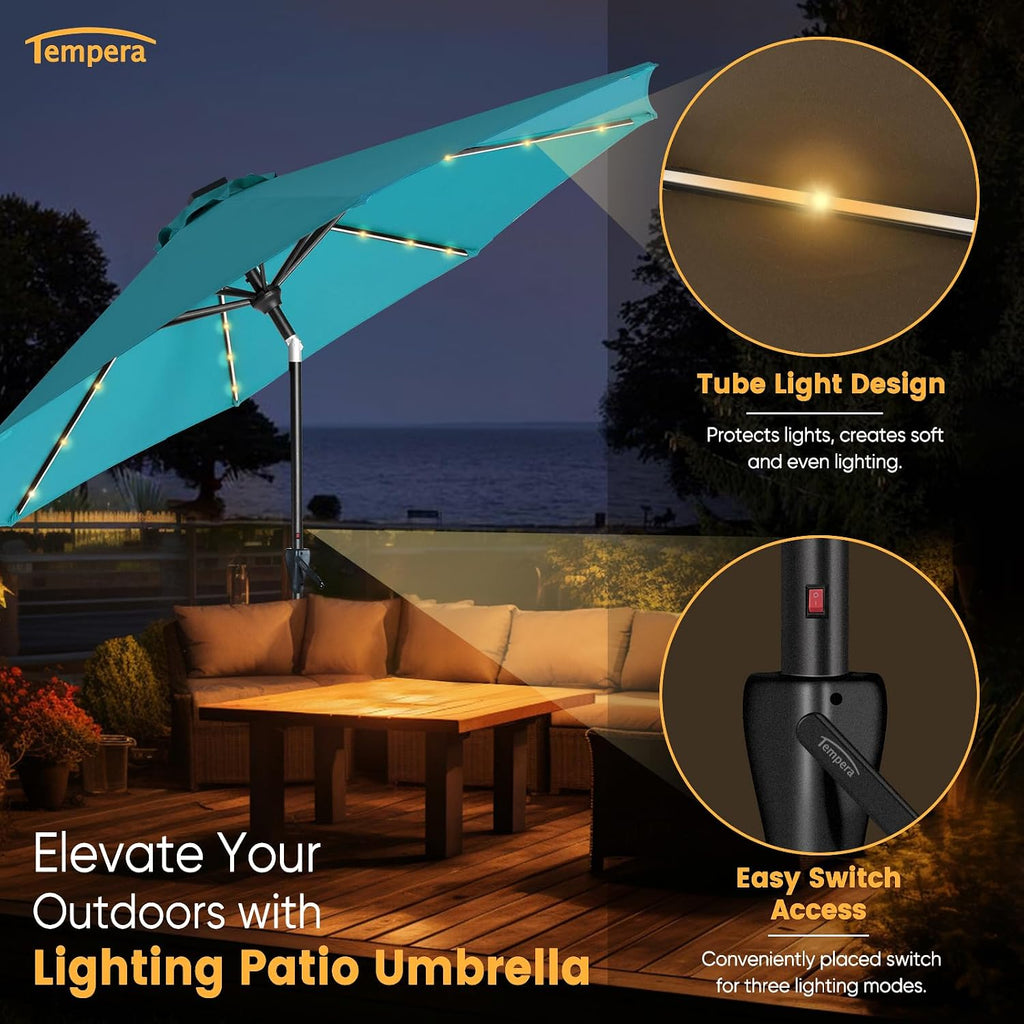 Solar Patio Umbrella 40 LED Lighted Outdoor Umbrella Table Market Umbrella with Push Button Tilt and Crank