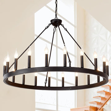 Inspired Camino Style Chandelier - Black Wagon Wheel Chandelier 40 inch,20-Light Farmhouse Wagon Wheel Chandeliers Round Industrial Ceiling Light fixtures for Outdoor Porch high Ceilings Living Dining Room Foyer Entryway A105-B0C5BVK35F