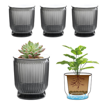 Self Watering Pots for Indoor Plants 4 Inch 4 Pack Planter Gray