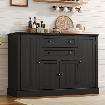 Farmhouse 47" Buffet Cabinet with Storage, Large Sideboard Buffet with Drawers and Adjustable Shelves, Rusitc Coffee