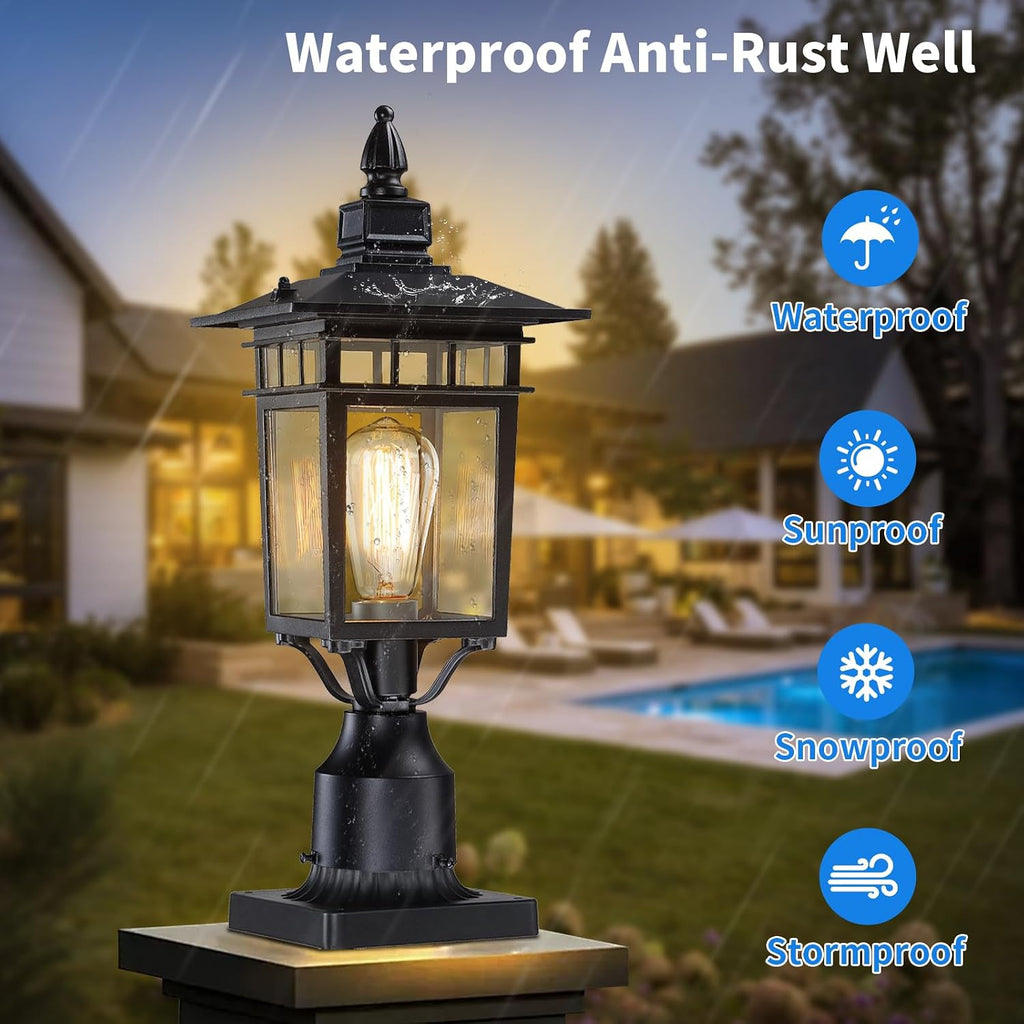17.6'' Outdoor Post Light 2 Packs, Black Pole Lantern Lighting Fixture Hard Wired