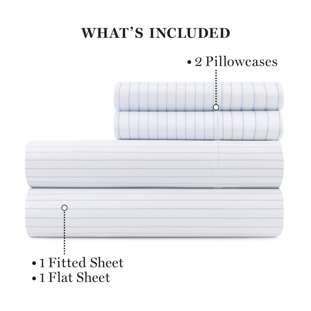 100% Egyptian Cotton 3-Pc Sateen Sheet Set, 400 TC, Light Blue/White, 1 Flat and 1 Fitted Sheet, 1 Std Pillowcase