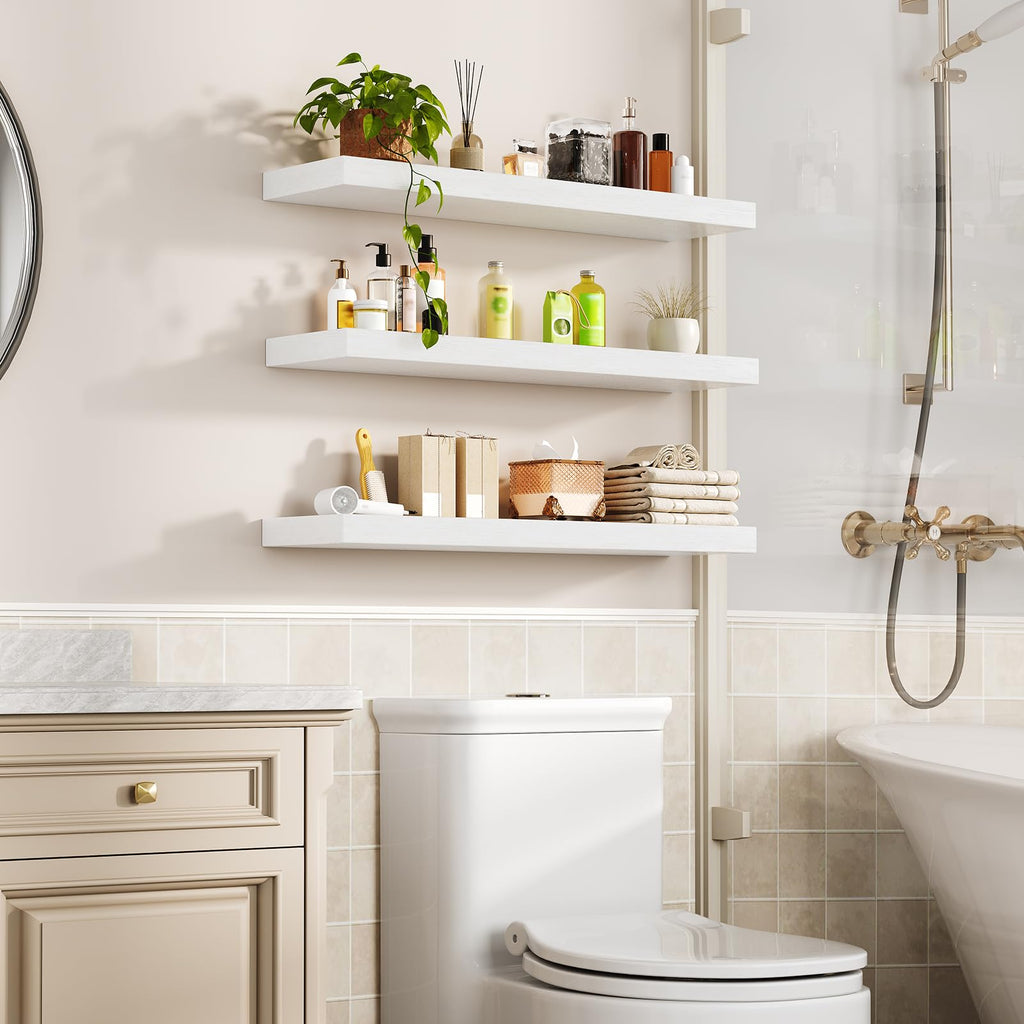 Floating Shelves for Wall, 31.5" Long Wall Shelf Set of 3 with Invisible Brackets, Hanging Shelves Farmhouse Home