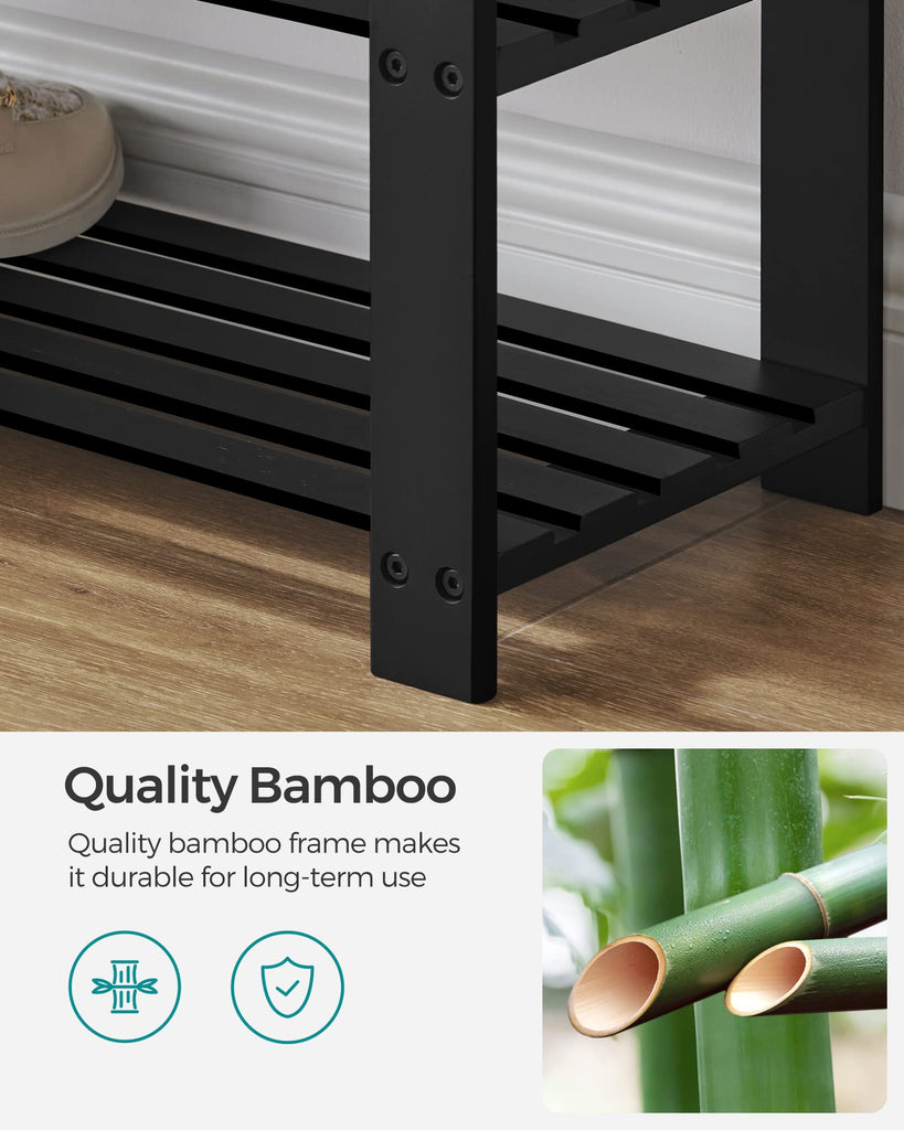 Bamboo Shoe Bench, 3-Tier Shoe Rack, 11.9 x 28.3 x 19.2 Inches