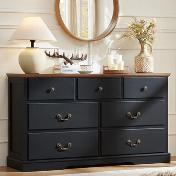 Farmhouse 7 Drawer Black Dresser