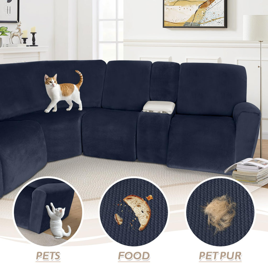 Sectional Recliner Couch Covers Velvet Washable Corner Sectional Sofa Cover for Reclining Couch Stretch Soft Thick L