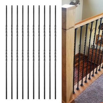 Wrought Iron Balusters (Set of 10), Hollow Double-Spiral Twist Stair Spindles, Decorative Metal Balusters Spindles for