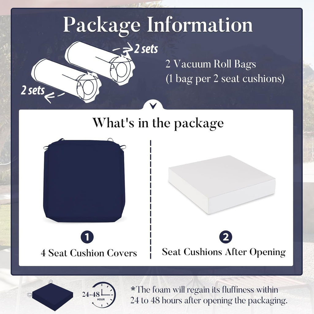 Outdoor Chair Cushions Furniture, Waterproof Outdoor Seat Cushions Set of 4 19 x 19, Patio Chair Cushions Set of 4